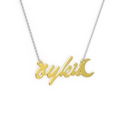 Ay İsim Kolye - 14 ayar altın kolye (4 karakterli el yazısı, 40 cm beyaz altın rolo zincir) #1r561bm