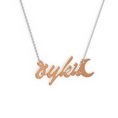 18 ayar rose altın kolye (4 karakterli el yazısı, 40 cm beyaz altın rolo zincir)