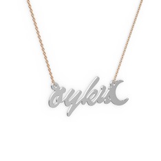 18 ayar beyaz altın kolye (4 karakterli el yazısı, 40 cm rose altın rolo zincir)