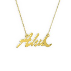 Ay İsim Kolye - 14 ayar altın kolye (3 karakterli el yazısı, 40 cm altın rolo zincir) #2uj7tp