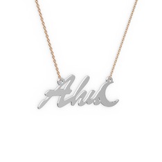 Ay İsim Kolye - 14 ayar beyaz altın kolye (3 karakterli el yazısı, 40 cm rose altın rolo zincir) #4zkl01