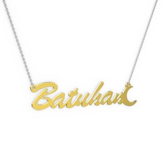 18 ayar altın kolye (7 karakterli el yazısı, 40 cm beyaz altın rolo zincir)