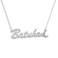 14 ayar beyaz altın kolye (7 karakterli el yazısı, 40 cm beyaz altın rolo zincir)