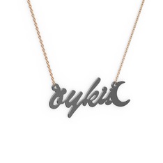 Ay İsim Kolye - 925 ayar siyah rodyum kaplama gümüş kolye (4 karakterli el yazısı, 40 cm rose altın rolo zincir) #fxmkpu