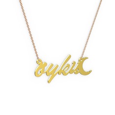 Ay İsim Kolye - 8 ayar altın kolye (4 karakterli el yazısı, 40 cm rose altın rolo zincir) #lr9r04