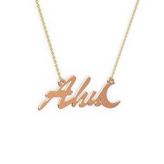 Ay İsim Kolye - 18 ayar rose altın kolye (3 karakterli el yazısı, 40 cm altın rolo zincir) #mh9d01