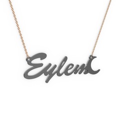 925 ayar siyah rodyum kaplama gümüş kolye (5 karakterli el yazısı, 40 cm gümüş rolo zincir)