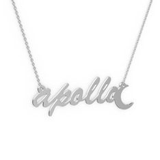 Ay İsim Kolye - 18 ayar beyaz altın kolye (6 karakterli el yazısı, 40 cm beyaz altın rolo zincir) #vyaex2
