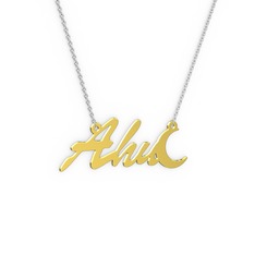 Ay İsim Kolye - 14 ayar altın kolye (3 karakterli el yazısı, 40 cm beyaz altın rolo zincir) #ws166e
