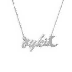 Ay İsim Kolye - 18 ayar beyaz altın kolye (4 karakterli el yazısı, 40 cm beyaz altın rolo zincir) #z7ztj0