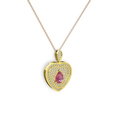 Pembe kuvars ve beyaz zirkon 14 ayar altın kolye (40 cm rose altın rolo zincir)