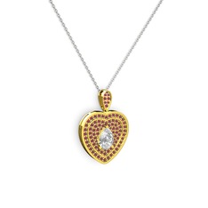 Damla Kalp Kolye - Swarovski ve kök yakut 925 ayar altın kaplama gümüş kolye (40 cm beyaz altın rolo zincir) #10ewnib