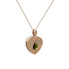 Damla Kalp Kolye - Peridot ve dumanlı kuvars 14 ayar rose altın kolye (40 cm rose altın rolo zincir) #10zyyp5