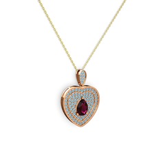 Damla Kalp Kolye - Rodolit garnet ve akuamarin 18 ayar rose altın kolye (40 cm altın rolo zincir) #11622bn