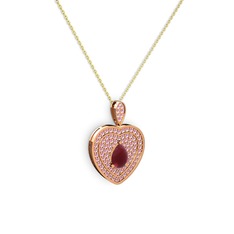 Damla Kalp Kolye - Kök yakut ve pembe kuvars 18 ayar rose altın kolye (40 cm gümüş rolo zincir) #11at1yw