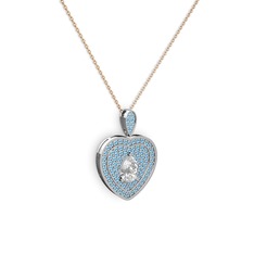 Damla Kalp Kolye - Swarovski ve akuamarin 925 ayar gümüş kolye (40 cm rose altın rolo zincir) #11c2vpo