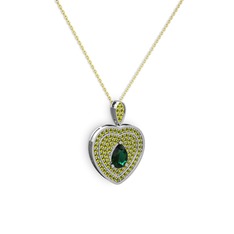 Damla Kalp Kolye - Yeşil kuvars ve peridot 18 ayar beyaz altın kolye (40 cm altın rolo zincir) #11kuud1