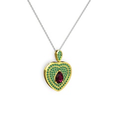 Rodolit garnet ve yeşil kuvars 14 ayar altın kolye (40 cm beyaz altın rolo zincir)