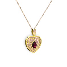 Rodolit garnet ve pembe kuvars 8 ayar altın kolye (40 cm rose altın rolo zincir)