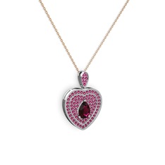 Damla Kalp Kolye - Rodolit garnet 14 ayar beyaz altın kolye (40 cm rose altın rolo zincir) #1251r2w