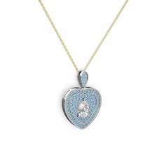 Damla Kalp Kolye - Swarovski ve akuamarin 18 ayar beyaz altın kolye (40 cm altın rolo zincir) #126h4r3