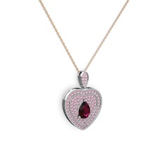 Damla Kalp Kolye - Rodolit garnet ve pembe kuvars 925 ayar gümüş kolye (40 cm rose altın rolo zincir) #12dfbvj