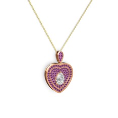 Damla Kalp Kolye - Swarovski ve ametist 925 ayar rose altın kaplama gümüş kolye (40 cm altın rolo zincir) #12fwfyf
