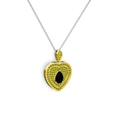 Damla Kalp Kolye - Siyah zirkon ve peridot 8 ayar altın kolye (40 cm beyaz altın rolo zincir) #12kfrcr