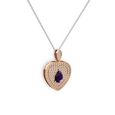 Ametist ve swarovski 14 ayar rose altın kolye (40 cm gümüş rolo zincir)