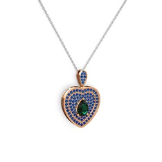 Damla Kalp Kolye - Yeşil kuvars ve lab safir 18 ayar rose altın kolye (40 cm beyaz altın rolo zincir) #132j6u3