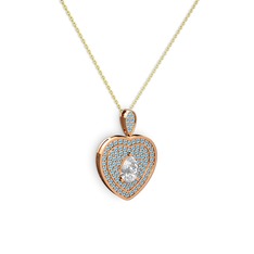 Damla Kalp Kolye - Beyaz zirkon ve akuamarin 18 ayar rose altın kolye (40 cm altın rolo zincir) #137qwxl