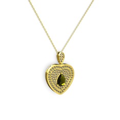 Damla Kalp Kolye - Peridot ve dumanlı kuvars 925 ayar altın kaplama gümüş kolye (40 cm altın rolo zincir) #13988r9