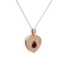 Damla Kalp Kolye - Garnet ve beyaz zirkon 14 ayar rose altın kolye (40 cm beyaz altın rolo zincir) #13ryu38