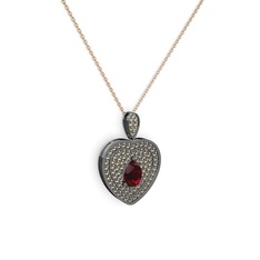 Damla Kalp Kolye - Garnet ve dumanlı kuvars 925 ayar siyah rodyum kaplama gümüş kolye (40 cm gümüş rolo zincir) #14d725h