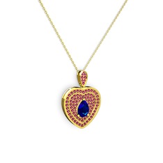 Damla Kalp Kolye - Lab safir ve rodolit garnet 925 ayar altın kaplama gümüş kolye (40 cm altın rolo zincir) #14mhnjt