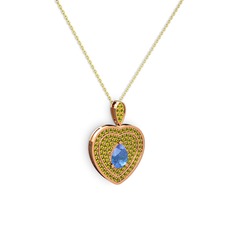 Damla Kalp Kolye - Akuamarin ve peridot 14 ayar rose altın kolye (40 cm altın rolo zincir) #14rwi4y