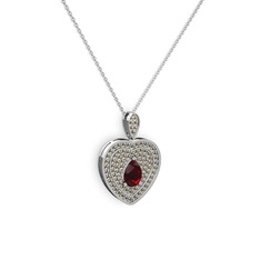 Garnet ve dumanlı kuvars 8 ayar beyaz altın kolye (40 cm beyaz altın rolo zincir)