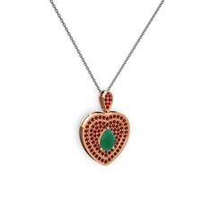 Kök zümrüt ve garnet 8 ayar rose altın kolye (40 cm gümüş rolo zincir)