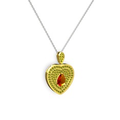 Damla Kalp Kolye - Sitrin ve peridot 925 ayar altın kaplama gümüş kolye (40 cm beyaz altın rolo zincir) #15mogqx