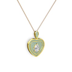 Swarovski ve akuamarin 8 ayar altın kolye (40 cm rose altın rolo zincir)