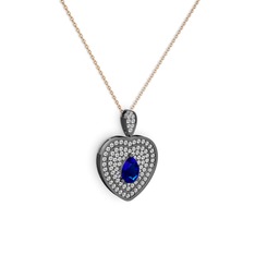 Damla Kalp Kolye - Lab safir ve swarovski 925 ayar siyah rodyum kaplama gümüş kolye (40 cm gümüş rolo zincir) #15sc72i