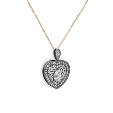Beyaz zirkon ve swarovski 925 ayar siyah rodyum kaplama gümüş kolye (40 cm rose altın rolo zincir)