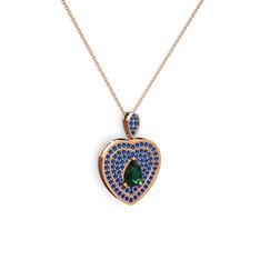 Damla Kalp Kolye - Yeşil kuvars ve lab safir 925 ayar rose altın kaplama gümüş kolye (40 cm gümüş rolo zincir) #16id938