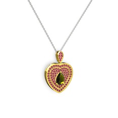 Peridot ve rodolit garnet 18 ayar altın kolye (40 cm beyaz altın rolo zincir)