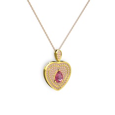 Damla Kalp Kolye - Pembe kuvars 925 ayar altın kaplama gümüş kolye (40 cm rose altın rolo zincir) #16vh3uw
