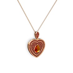 Damla Kalp Kolye - Sitrin ve garnet 925 ayar rose altın kaplama gümüş kolye (40 cm gümüş rolo zincir) #17bgb1k