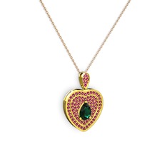 Damla Kalp Kolye - Yeşil kuvars ve rodolit garnet 14 ayar altın kolye (40 cm rose altın rolo zincir) #18p4bn2