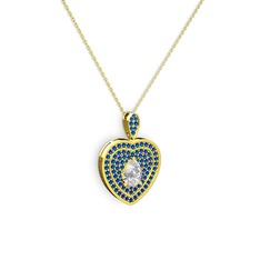Damla Kalp Kolye - Swarovski ve lab safir 8 ayar altın kolye (40 cm altın rolo zincir) #18ti4zb