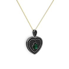 Damla Kalp Kolye - Yeşil kuvars ve siyah zirkon 925 ayar siyah rodyum kaplama gümüş kolye (40 cm altın rolo zincir) #18ylezx