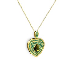 Peridot ve kök zümrüt 8 ayar altın kolye (40 cm gümüş rolo zincir)